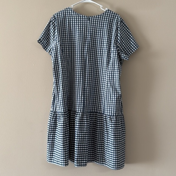 Universal Standard for J Crew Poplin Drop Waist Dress Gingham Blue White - Picture 4 of 9